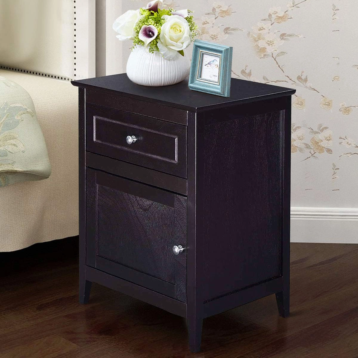 Wooden End Table W/Shelf, 2-Tier Storage Side Table Bedside,Sofa Table