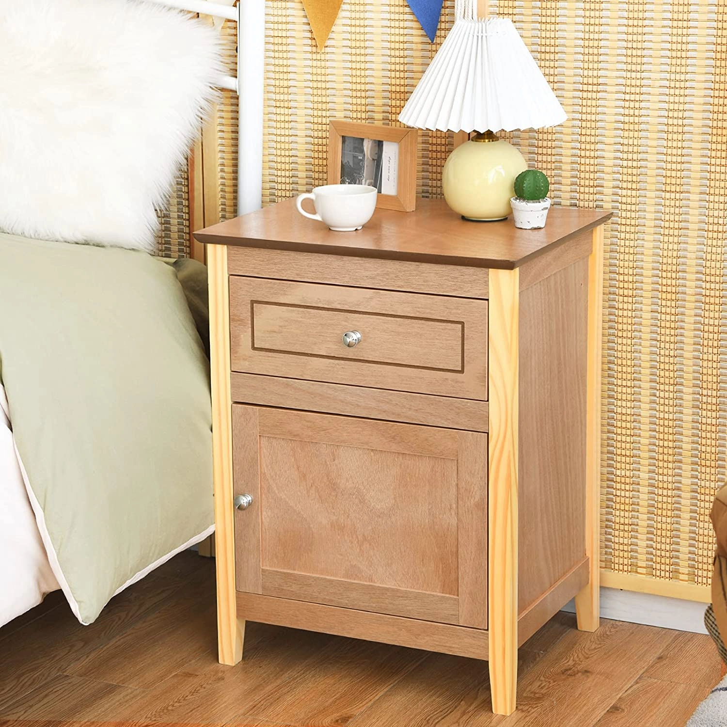 Wooden End Table W/Shelf, 2-Tier Storage Side Table Bedside,Sofa Table