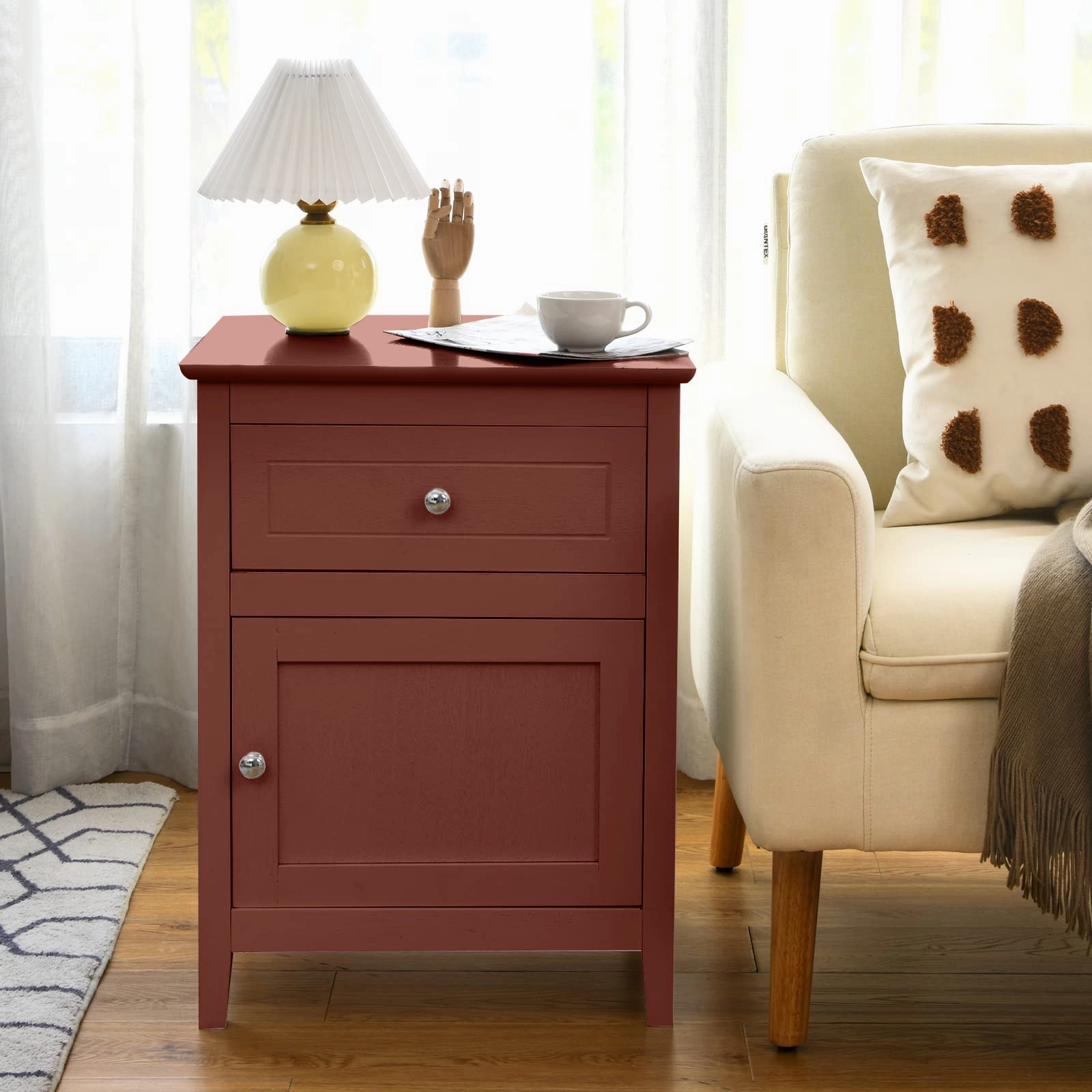 Wooden End Table W/Shelf, 2-Tier Storage Side Table Bedside,Sofa Table