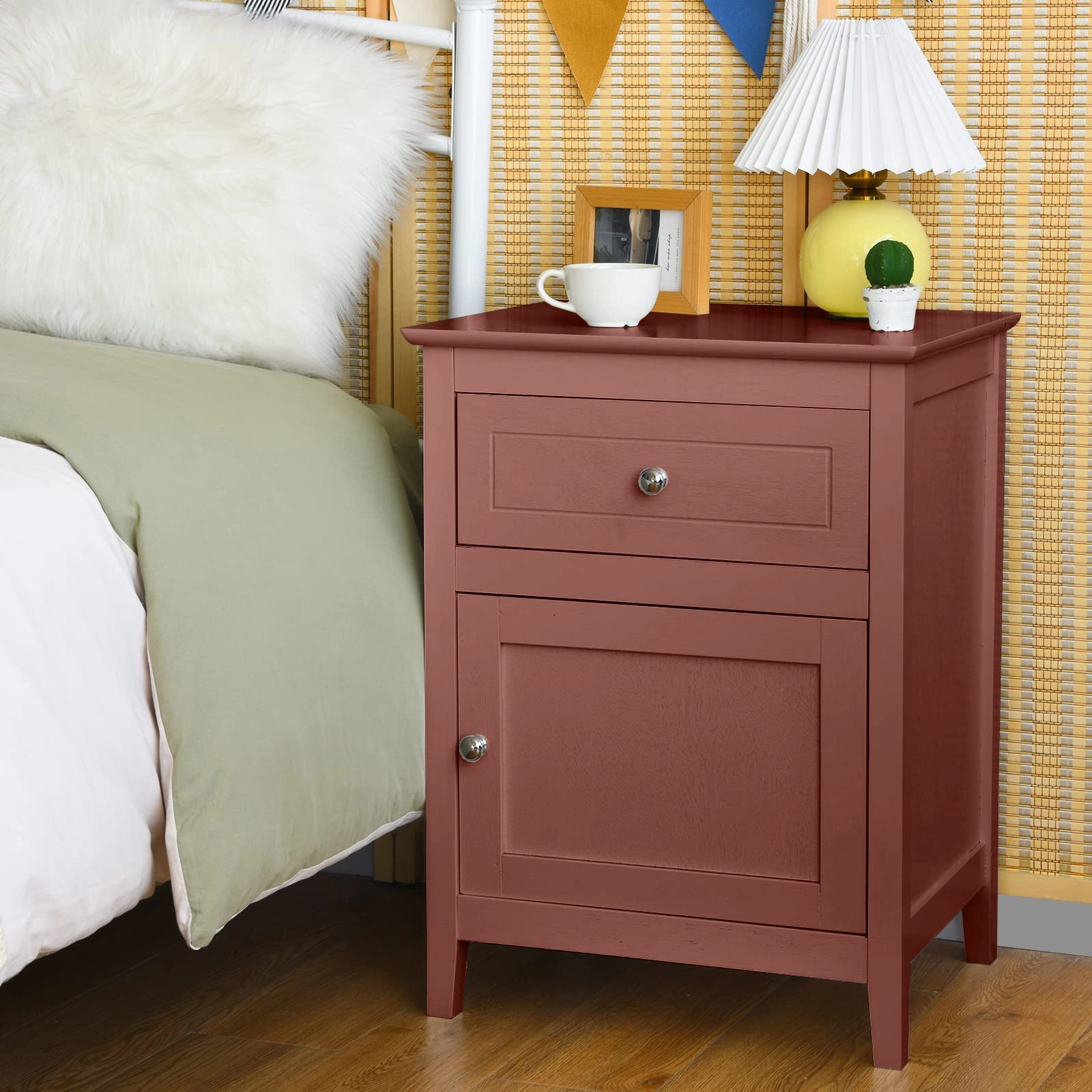 Wooden End Table W/Shelf, 2-Tier Storage Side Table Bedside,Sofa Table