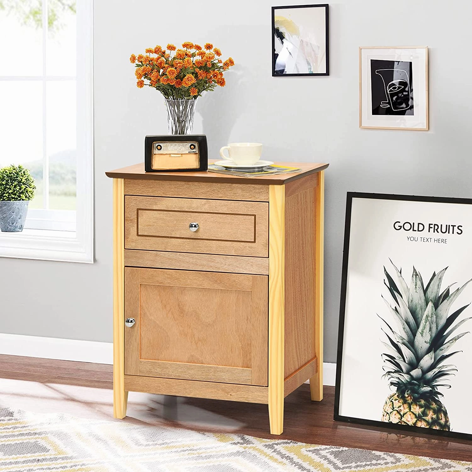 Wooden End Table W/Shelf, 2-Tier Storage Side Table Bedside,Sofa Table