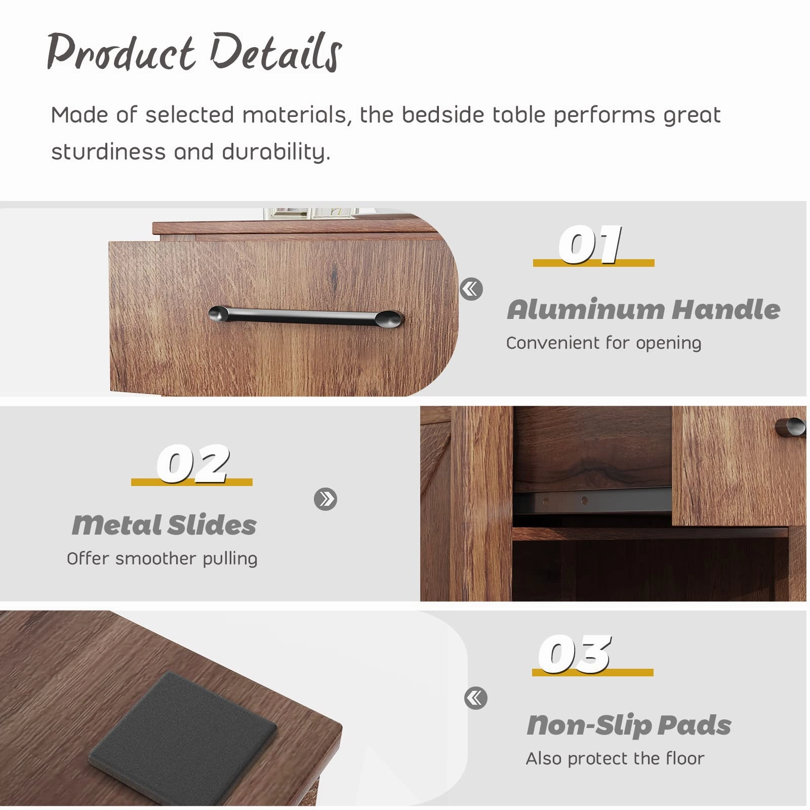 Wooden Sofa Side Table for Bedroom Office Study