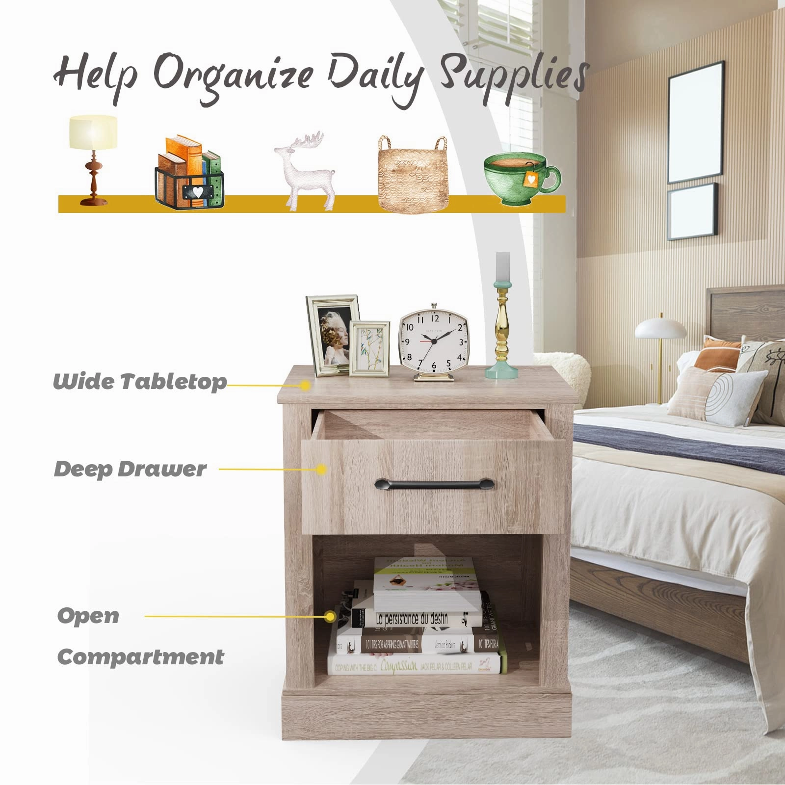 Wooden Sofa Side Table for Bedroom Office Study
