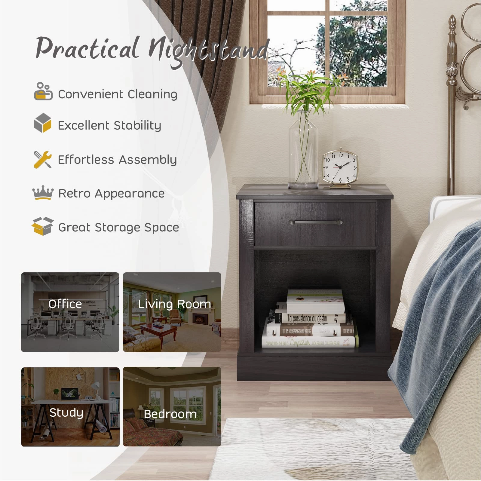 Wooden Sofa Side Table for Bedroom Office Study