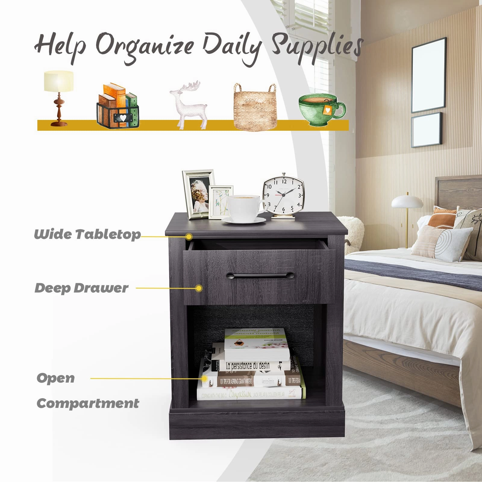 Wooden Sofa Side Table for Bedroom Office Study