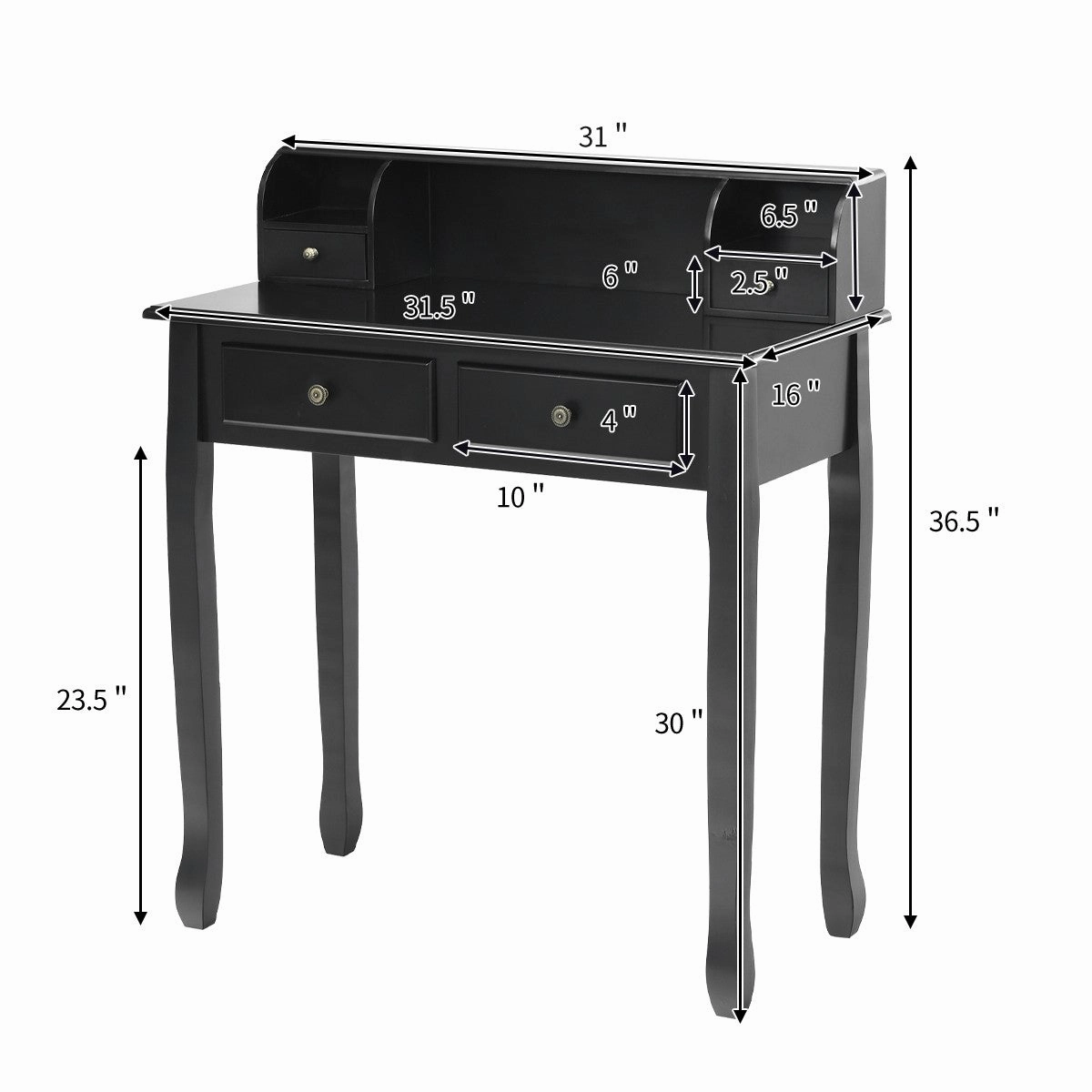 Writing Desk with 4 Drawers, Removable Floating Organizer