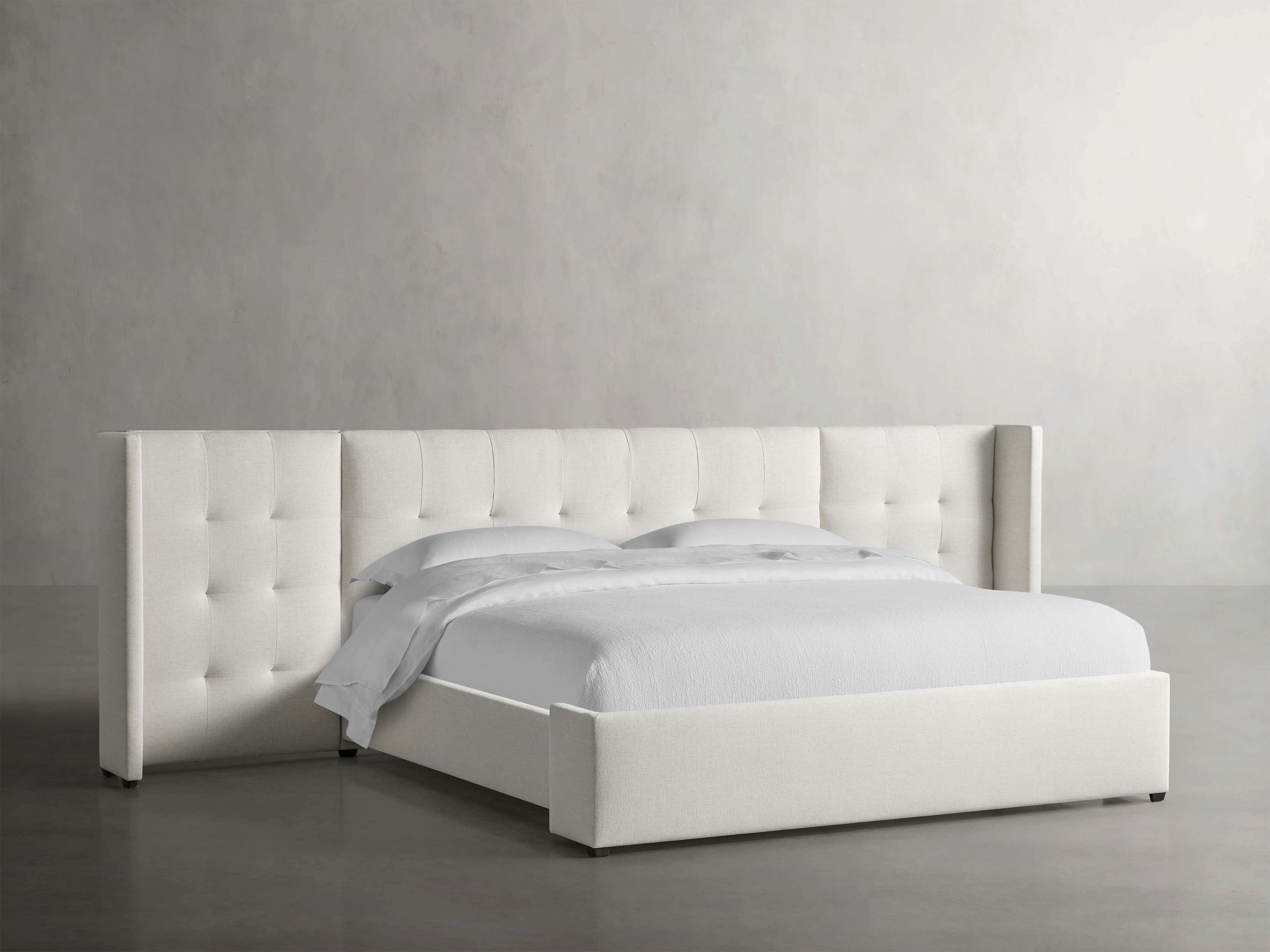 Wyller Box-Tufted Extended Headboard Bed with Low Footboard